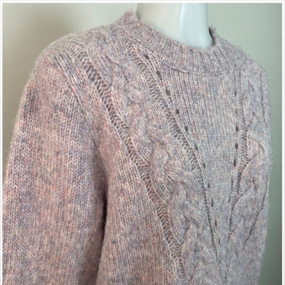 New Purple & Pink Cable Chunky Knit Cropped Pullover Sweater - Picture 5 of 16